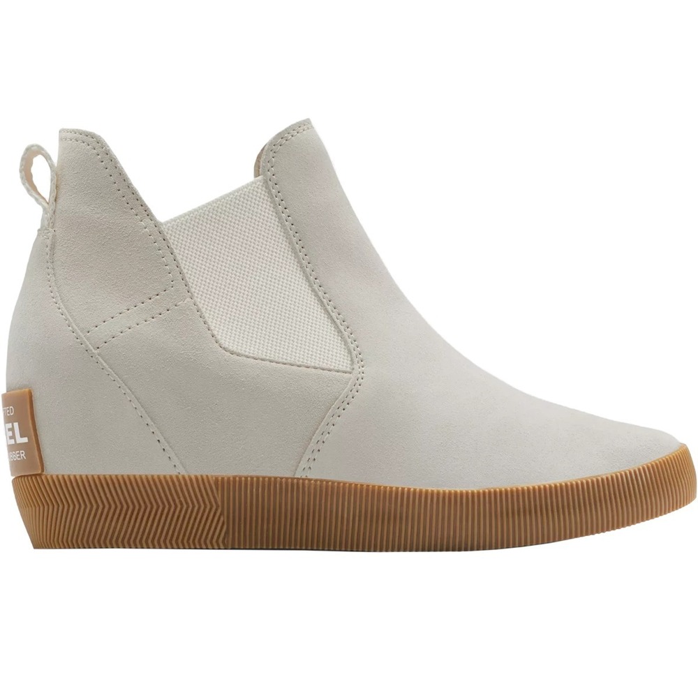 SOREL® (Women's 9.5 B) Out N About™ Waterproof Slip-On Wedge Bootie, Chalk/White